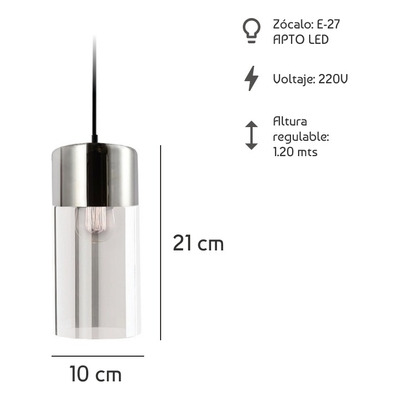 Colgante Cristal Gurion 1 Luz Cromo Moderno Apto Led Cie