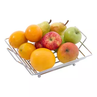 Fruteira De Mesa Quadrada Cromado Organizador De Frutas