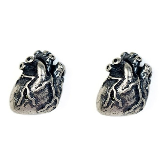 Aretes Corazón Realista Punk Gótico Hombre Mujer Plata S925 