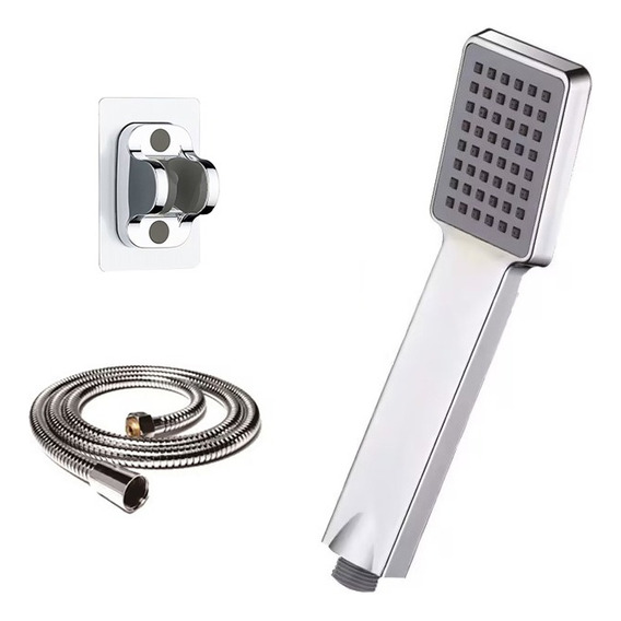 Kit De Ducha Teléfono Manguera Soporte Cromado Acero Inox