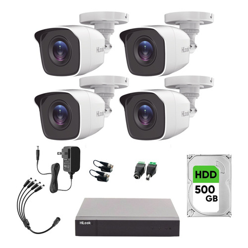 Hilook Kit de Camaras de Seguridad Exterior Video Vigilancia Modelo HL24LQ-PLUS-SC+500 TurboHD 1080p CCTV 4 Cámaras Bala de 2MP Metal H.265+ + 500GB Disco Duro