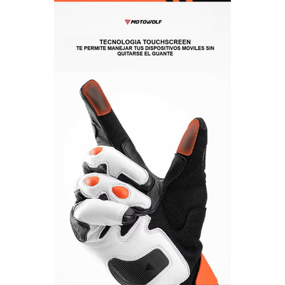 Guantes Moto Motowolf Mdl 0348 Naranja Talle Xl Calidad Premium Piel Natural Tactil