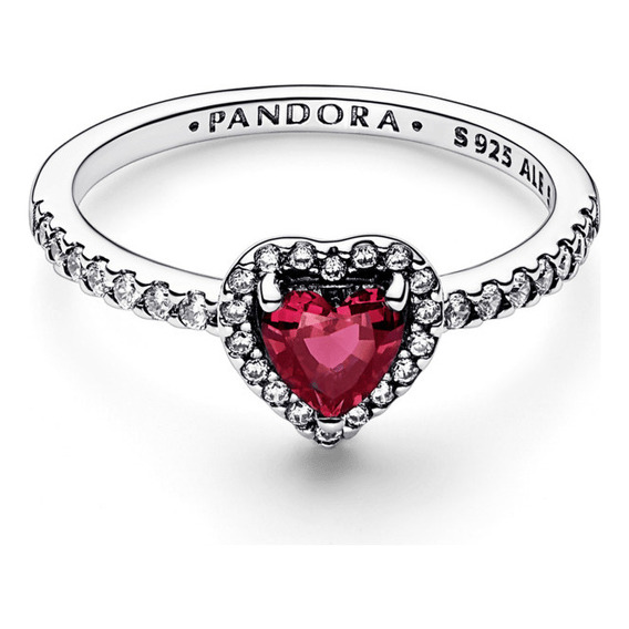 Anillo Pandora Corazón Elevado Rojo