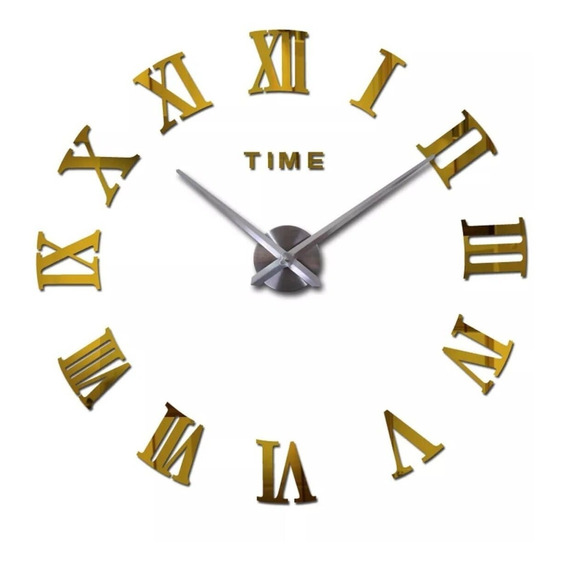 Reloj De Pared Gigante 3d 85x85cm  Moderno Diseño Dorado