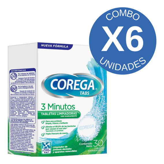 Pack X6 Corega Tabs Tabletas Limpiadoras De Prótesis Dental