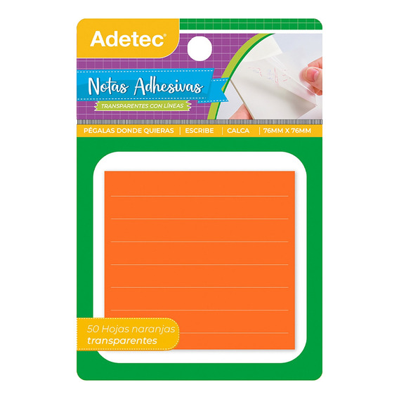 Notas Adhesivas Tranparentes Adetec - Ofieduc Color Naranja Con Líneas