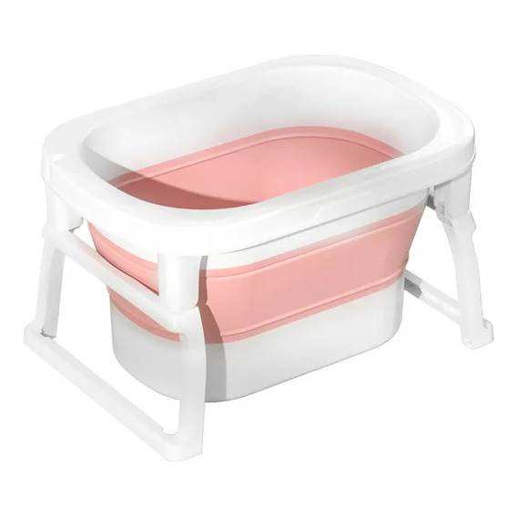 Tina De Baño Grande Bañera Para Niños Bebés Plegable Antideslizante + Banquito Taburete Color Rosa Con Banco Portátil Tapón Cambia De Color Con Temperatura Tender Lihome Niña