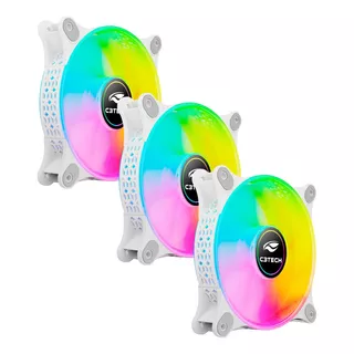 Kit 3 Fan Led Rgb Cooler Ventoinha Gamer 120mm Branco