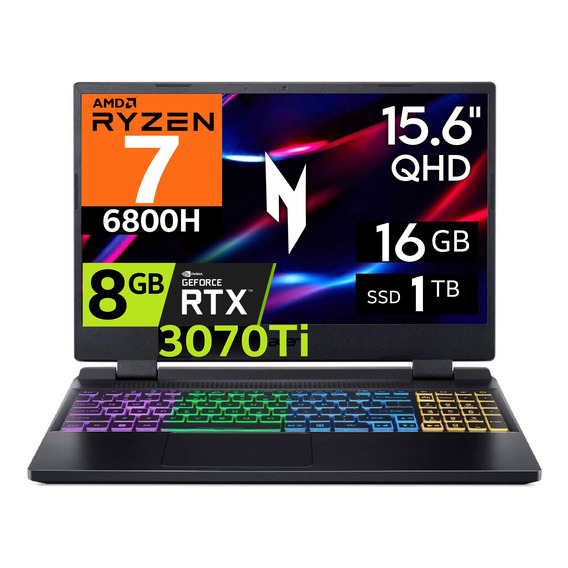 Acer Nitro 5 Ryzen 7-6800h  16gb 1tb Ssd Rtx3070ti 15.6' Qhd