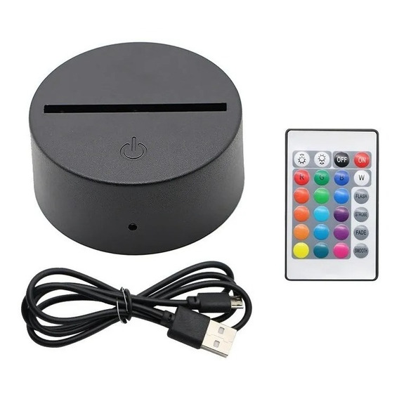 Base Lampara 3d 16 Colores Con Cable Usb + Control Remoto