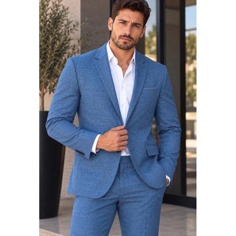 Terno Slim Masculino Micro Melange Completo Bleizer E Calça