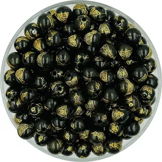 Bola Decorada C/n.senhora 10mm Para Terços 100gramas Cor Preta/dourada