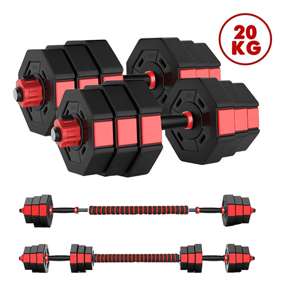 Mancuernas Ajustables 20 Kg Total Set 2en1 Fitnics + Barra Color Negro