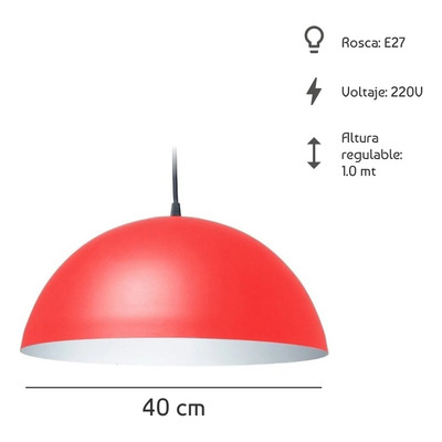 Colgante Media Esfera 40cm Color Ideal Cocina Apto Led Fz Sf