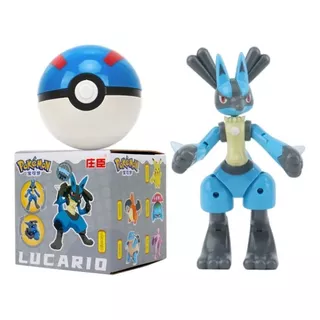 Poke Lucario Articulado 13cm + Pokebola De 7cm + Caixa B50l+