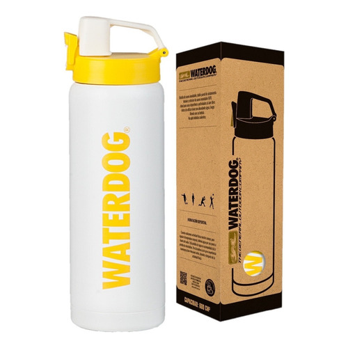 Botella Termica Deportiva Waterdog 600 Cc Cantimplora Termo Color Blanco con Amarillo