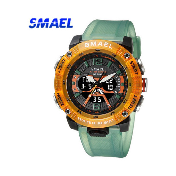 Correa de reloj electrónico Smael 100% original para hombre, color verde transparente