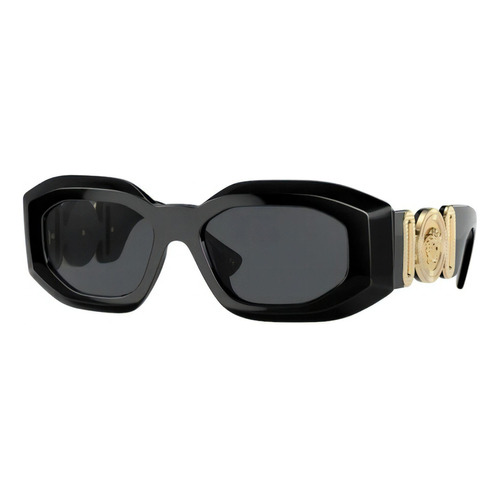 Gafas de sol Versace VE4425U VE4425U GB1/87 54, diseño irregular, montura negra, lente de polímero estándar gris oscuro, negras con varilla de polímero chapada en oro con metal
