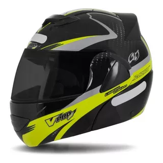 Capacete Pro Tork V-pro Jet 2 Carbon Fechado Viseira Fumê Cor Preto - Amarelo Tamanho Do Capacete 58