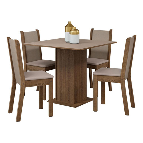 Juego Comedor Mesa 4 Sillas Briana Madesa Color Marron/Crema/Sintético Beige