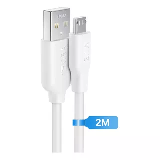 Cable Micro Usb 2.1a Carga Rápida 18w Datos 3.0 2metros Color Blanco