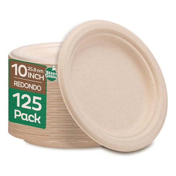 125 Platos Desechables Extragrandes 100% Compostable 10x10