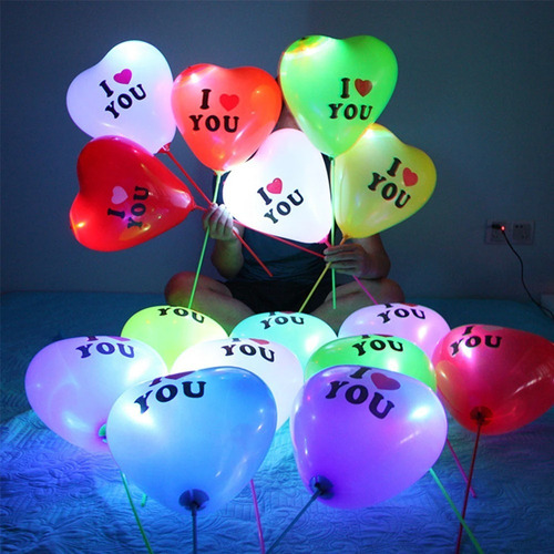 18 Globos Corazon Con Luz Colores Para Fiestas Y Cumpleaños