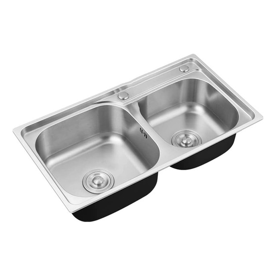 Pileta Doble Cocina Acero Inox. Profunda C/válvula 78x43x16 