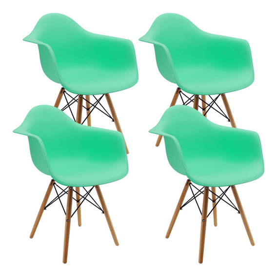 Kit 4 Sillas Eames Con Brazos Para Comedor, Restaurante. Estructura de la silla Verde menta
