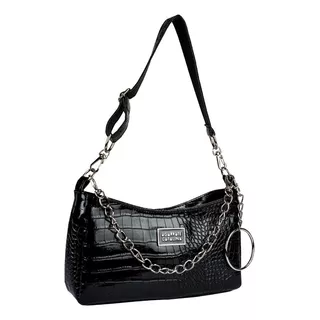 Agarrate Catalina Cartera Charol Rock Color Negro-croco