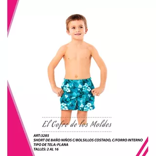 Molde Digital Short De Baño - Malla Niños,pack Talles 2 A 16