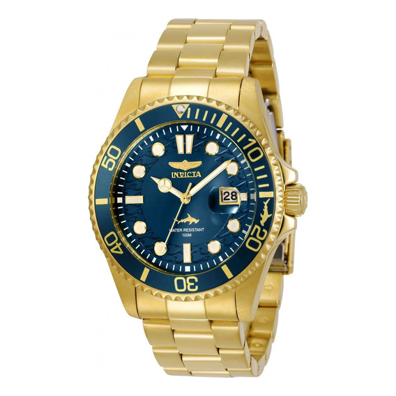 Reloj Invicta 30024 Pro Diver Cuarzo Hombre Correa Oro Bisel Azul/Oro Fondo Azul