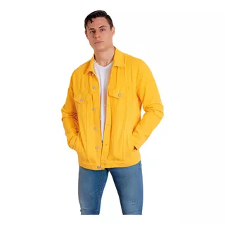 Chamarra Hombre Vaquera Mezclilla Premium Moda Casual Yellow