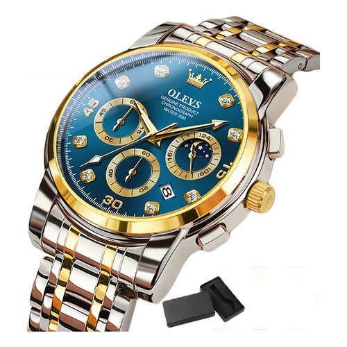 Reloj Cronógrafo De Cuarzo Olevs 2889 Para Hombre De Negocio Color Del Fondo Silver Golden Blue