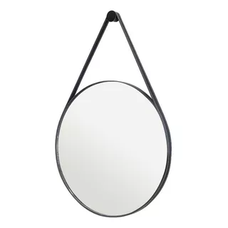 Espelho Decorativo Redondo De Luxo Suspenso 60cm P/ Parede Com Alça De Couro Sintético