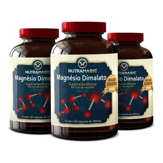 3 Magnésio Dimalato Nutramagic 550 Mg 180 Cápsulas - 3 Potes