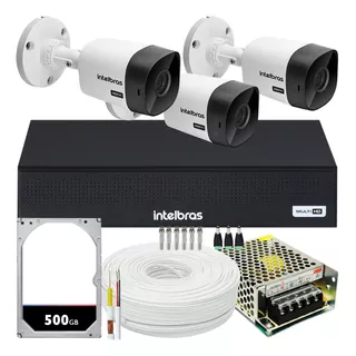 Kit Cftv Monitoramento 3 Cameras Intelbras Vhc 1120 Hd 500gb