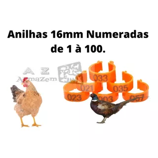 100 Anilhas 16mm Enumeradas Para Frangos Galinhas Faisão.