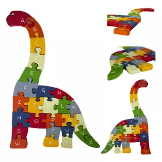 Brinquedo Educativo Madeira Dinossauro Letras Numero Criança