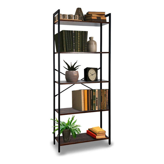 Librero Organizador Madera Acero Estante Moderno 5 Niveles Color Negro