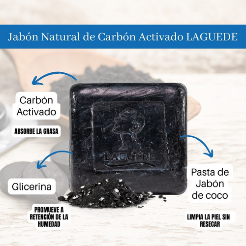 Jabón 100% Natural Puntos Negros Carbón Activado 90g Laguede
