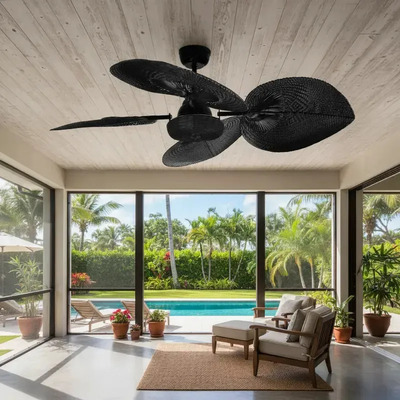 Ventilador De Techo Verona Negro Palas Negras Palas Rattan 1.3 M 220v Negro Rattan 4