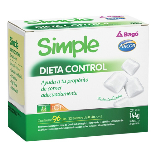 Suplemento en goma de mascar Laboratorios Bagó  Simple Dieta Control carbohidratos sabor menta en caja de 144g 96 un