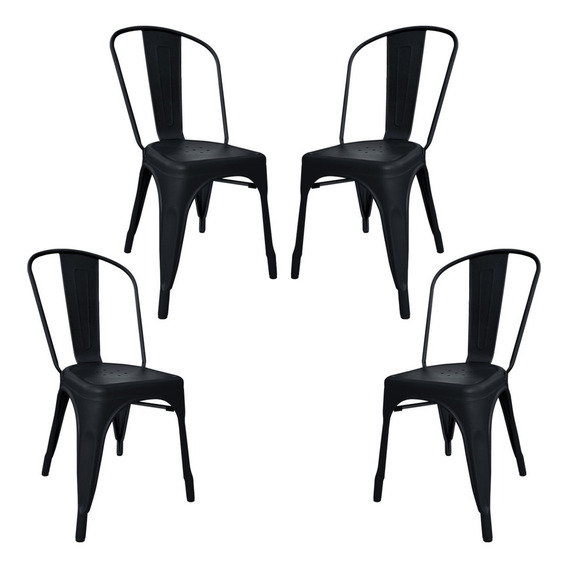 Silla de comedor DeSillas Tolix, estructura color negro mate, 4 unidades