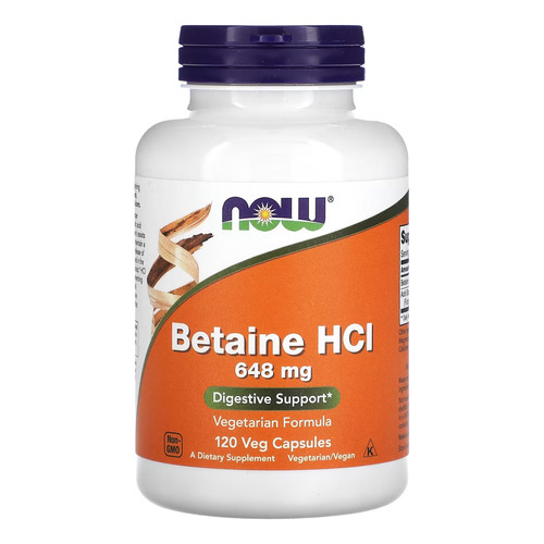 Suplemento en cápsula NOW  Betaine HCL aminoácidos