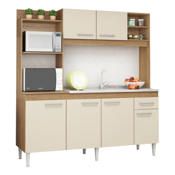 Kit De Cocina Compacta 6 Puertas 1 Cajón 177 X 189 X 52cm Ad Color Miel - Champagne