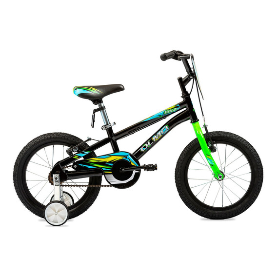 Bicicleta Olmo Cosmo Bold Rodado 16 Rueditas Infantil Chicos Color Negro/Verde