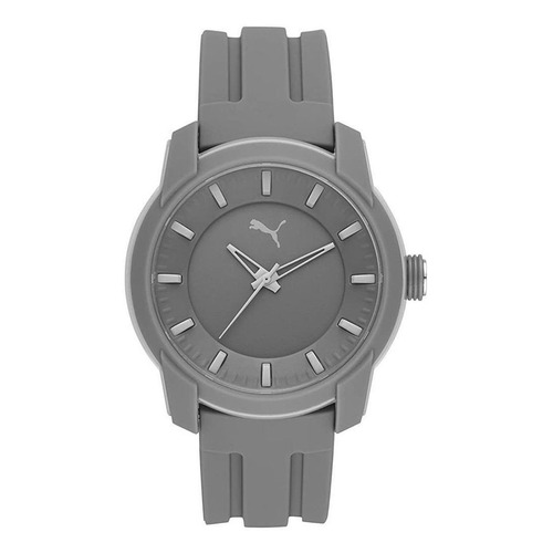 Reloj pulsera Puma Puma 2 P600 de cuerpo color gris, analógico, para hombre, fondo gris, con correa de silicona color gris, agujas color gris, dial gris, minutero/segundero gris, bisel color gris y hebilla simple