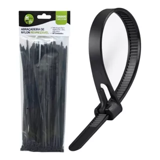 Kit C/50 Abraçadeira De Nylon Reutilizavel 7,6x250 Reforçada Cor Preto