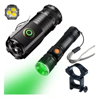  Lanternas Taticas Led T12 + Luz Verde Com Suporte Para Arma